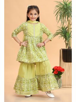 MASTARANG - Girls Green Kurta & Sharara with Dupatta