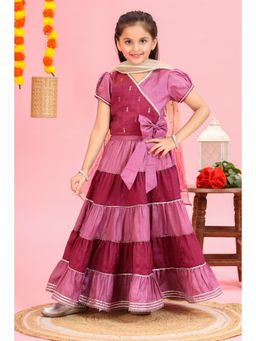 MASTARANG - Girls Purple Tiered Lehenga Choli & Dupatta