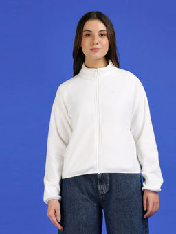 Pepe Jeans - White High Neck Full Sleeve Bomber Jacket