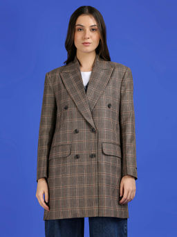 Pepe Jeans - Brown All-Over Check Full Sleeve Overcoat