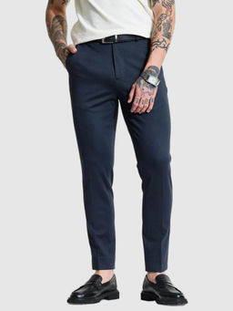 Snitch - Men Navy Blue Solid Trouser