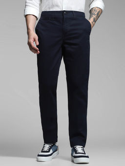 Jack & Jones - Men Navy Blue Solid Trouser