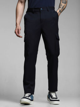 Jack & Jones - Men Navy Blue Solid Cargo