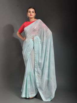 Odette - Sky Blue Georgette Designer Saree with Unstitched Blouse