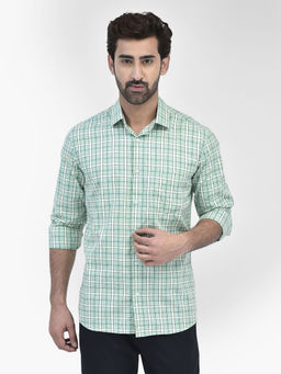 CRIMSOUNE CLUB - Mens Green Checks Full Sleeves Collar Neck Casual Shirt