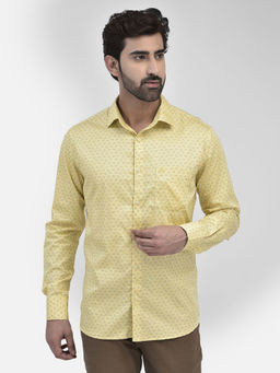 CRIMSOUNE CLUB - Mens Yellow Floral Full Sleeves Collar Neck Casual Shirt
