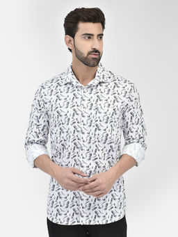 CRIMSOUNE CLUB - Mens Grey Floral Full Sleeves Collar Neck Casual Shirt