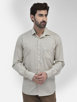 CRIMSOUNE CLUB - Mens Beige Geometric Full Sleeves Collar Neck Casual Shirt