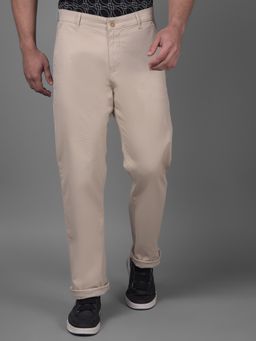 CRIMSOUNE CLUB - Mens Beige Straight Casual Trousers