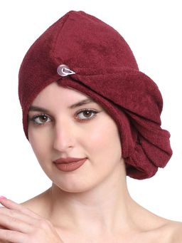 Creeva - Wine Quick-Dry Cotton Hair Towel Wraps (Pack Of 2)