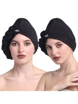 Creeva - Black Quick-Dry Cotton Hair Towel Wraps (Pack Of 2)
