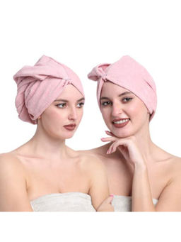 Creeva - Pink Quick-Dry Cotton Hair Towel Wraps (Pack Of 2)