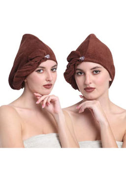 Creeva - Brown Quick-Dry Cotton Hair Towel Wraps (Pack Of 2)