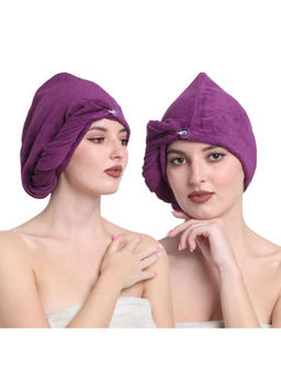 Creeva - Purple Quick-Dry Cotton Hair Towel Wraps (Pack Of 2)