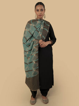 EXOTIC INDIA - Ikat Print Blue Women Pashmina Shawl