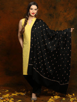 EXOTIC INDIA - Warm Long Black Fine Woolen Shawl