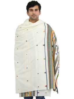 EXOTIC INDIA - Plain Warm & Soft Woolen Men White Shawl