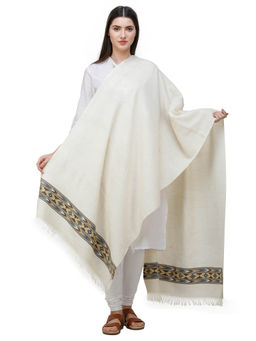 EXOTIC INDIA - Traditional Design Kullu Himachali Woolen Cream Shawl