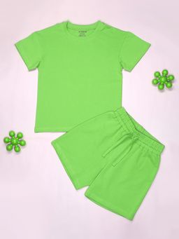 Be Awara - Cotton Half Sleeves Drop Shoulder T-Shirt & Shorts - Green (Set of 2)