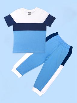 Be Awara - Shades Of Blue Half Sleeves T-Shirt & Lounge Pant - Blue (Set of 2)
