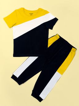 Be Awara - Yellow & Blue Half Sleeves T-Shirt & Lounge Pant - Yellow (Set of 2)