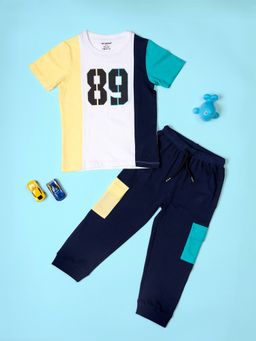 Be Awara - Cotton Half Sleeves Number 89 Print T-Shirt & Lounge Pant - White (Set of 2)