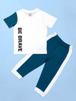 Be Awara - Be Brave Print Half Sleeves T-Shirt & Lounge Pant - Blue (Set of 2)