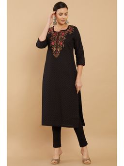 Soch - Women Black Cotton Embroidery Kurta