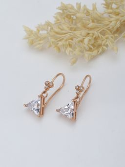 Carlton London - Rose Gold Plated CZ Studded Triangular Drop Earrings