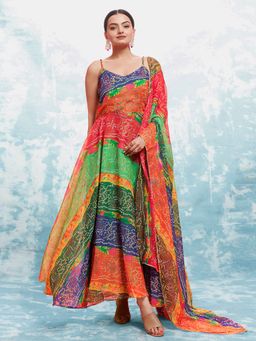 Odette - Multi-Colour Georgette Printed Anarkali Kurta With Dupatta (Set of 2)