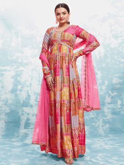 Odette - Multi-Colour Georgette Printed Anarkali Kurta With Dupatta (Set of 2)