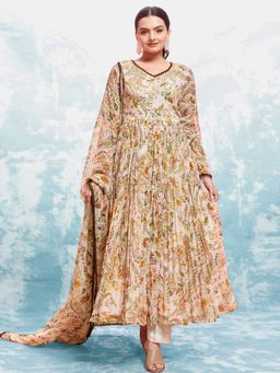 Odette - Multi-Colour Georgette Printed Stitched Anarkali Kurta With Pant & Dupatta (Set of 3)