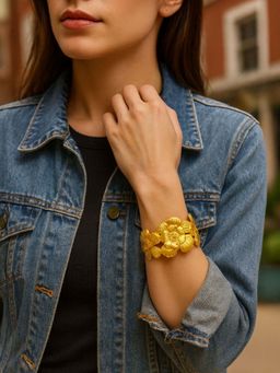 Digital Dress Room - Women Gold Plated Floral Western Stylish Flower Cuff