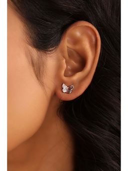 Biba - Women White Stone Brass Stud Earrings