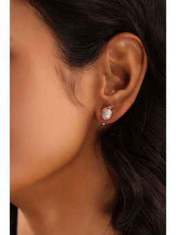 Biba - Women White Stone Brass Stud Earrings