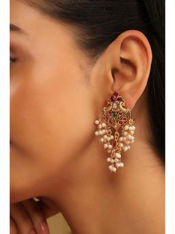 Biba - Women Multi-Color Stone and Pearl Assorted Brass Drop Earrings