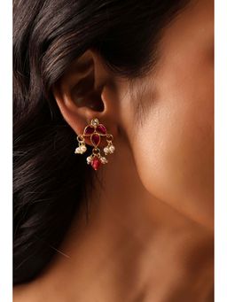Biba - Women Pink Stone Brass Drop Earrings