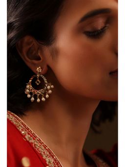 Biba - Women White Stone and Pearl Brass Chandbali Earrings