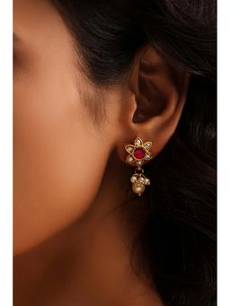 Biba - Women Pink Stone Brass Drop Earrings