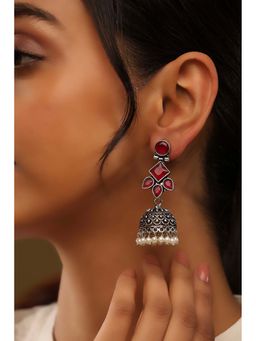 Biba - Women Red Brass Jhumka Earrings