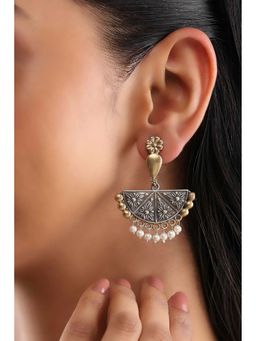 Biba - Women White Pearl Oxidise Brass Chandbali Earrings