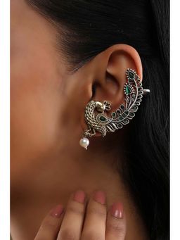 Biba - Women Green Stone and Pearl Brass Ear Cuffs