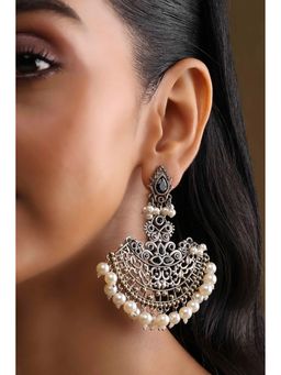 Biba - Women Black and White Oxid Gold Brass Chandbali Earrings