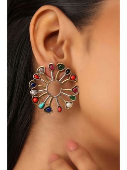 Biba - Women Multi-Color Brass Big Stud Earrings