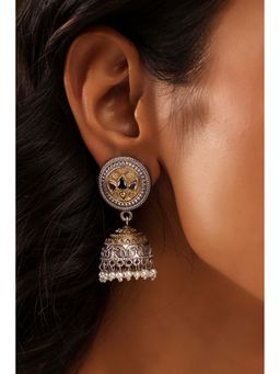 Biba - Women Black and White Stone Brass Jhumka Earrings