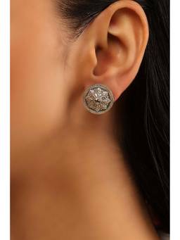 Biba - Women White Stone Silver Plated Brass Stud Earrings