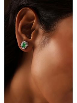 Biba - Women Green Stone Brass Stud Earrings