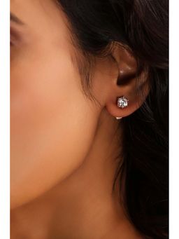 Biba - Women White Stone Brass Stud Earrings