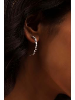 Biba - Women White Stone Brass Hoop Earrings