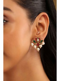 Biba - Women Multi-Color Stone and Pearl Brass Drop Earrings